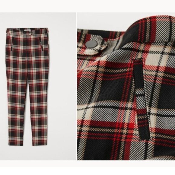 H&M Red Plaid High Rise Crop Pants Size 8 - Picture 2 of 13
